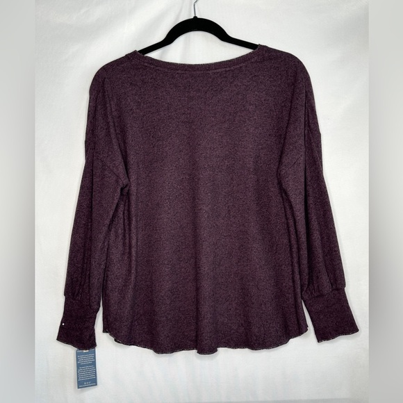 Democracy NWT Plum Marled Sweater‎ Metallic Trim Scoop Neck Y2K Streetwear Sz XL - Picture 2 of 8